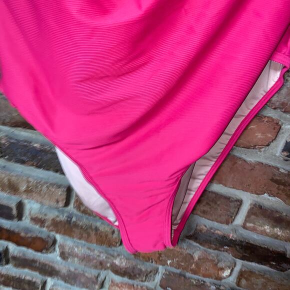 New J. Crew Pink Ribbed One Shoulder One-Piece Swim Bathing Suit Women's Size 22 - Picture 4 of 8